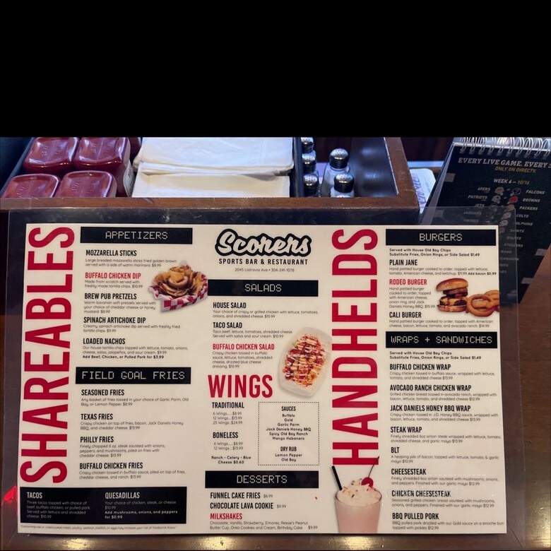 Scorers - Westover, WV menu_pic