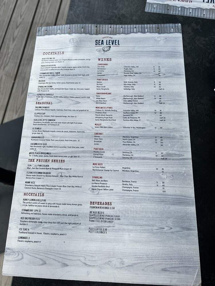 Sea Level Oyster Bar - Newburyport, MA menu_pic