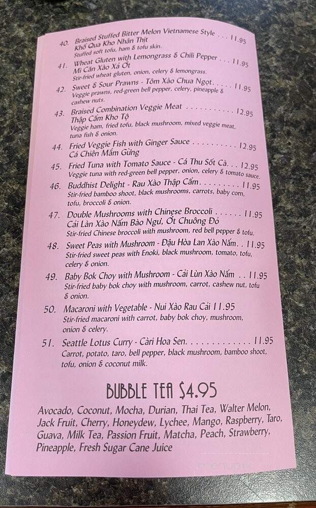 Seattle Lotus Vegetarian Restaurant - Seattle, WA menu_pic