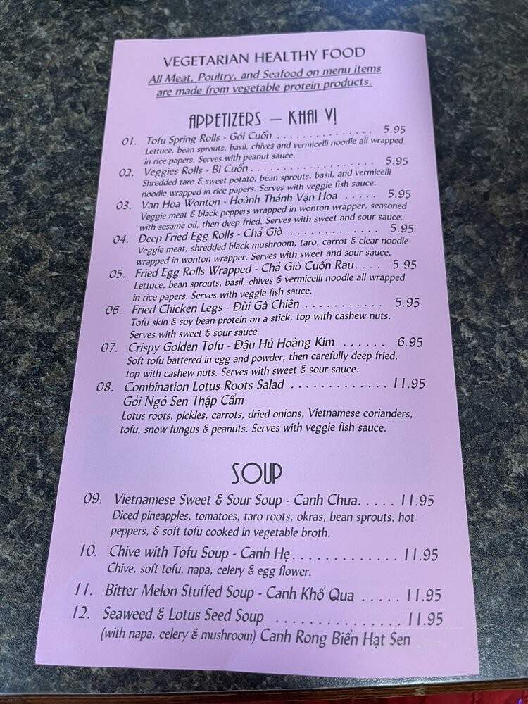 Seattle Lotus Vegetarian Restaurant - Seattle, WA menu_pic