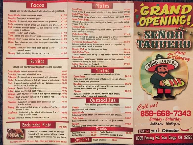 Senor Taquero 2 - Poway, CA menu_pic
