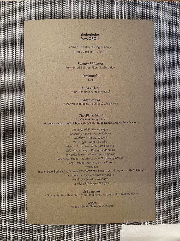 Shabushabu Macoron - New York, NY menu_pic