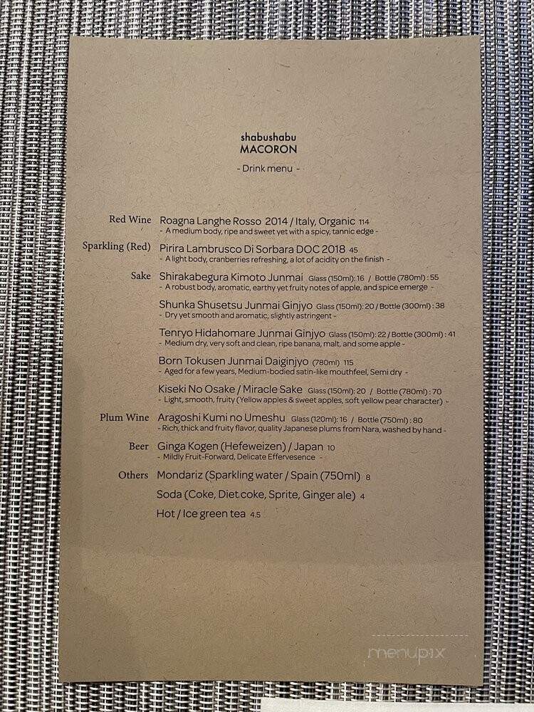 Shabushabu Macoron - New York, NY menu_pic