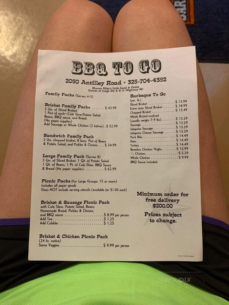 Sharons BBQ - Abilene, TX menu_pic