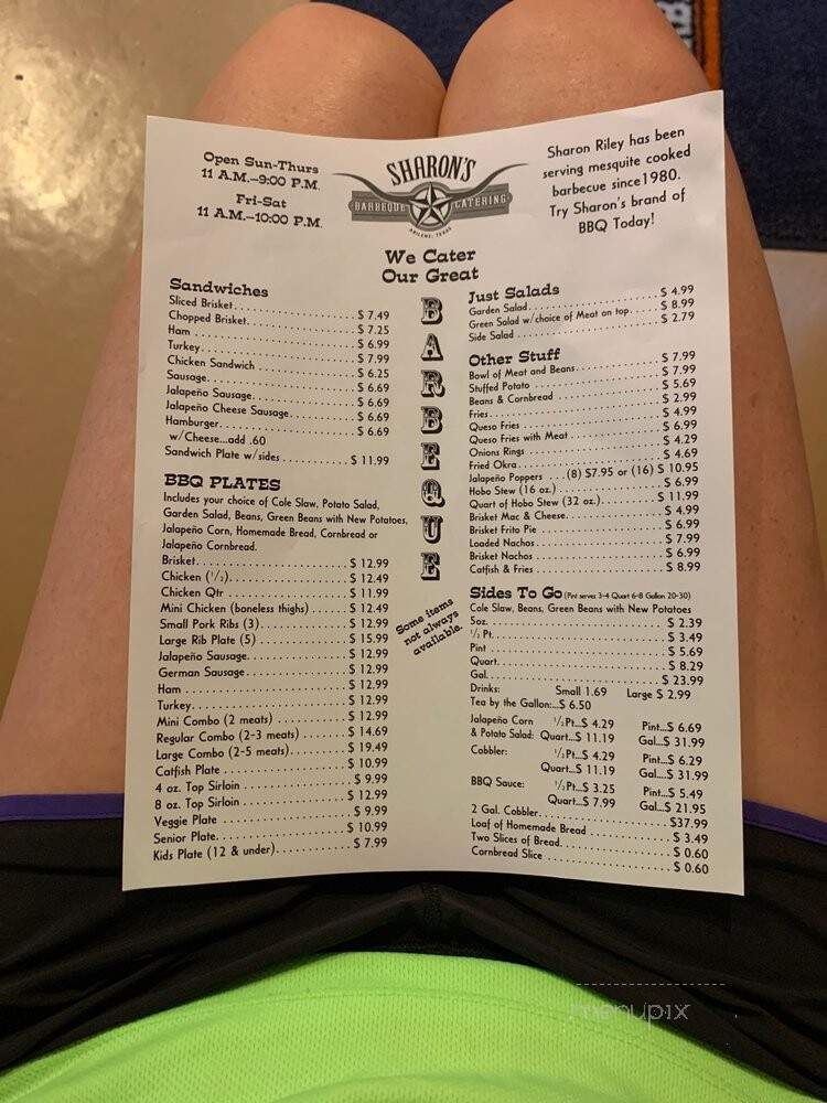 Sharons BBQ - Abilene, TX menu_pic