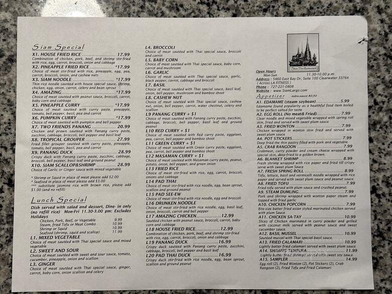 Siam Thai & Sushi - Clearwater, FL menu_pic