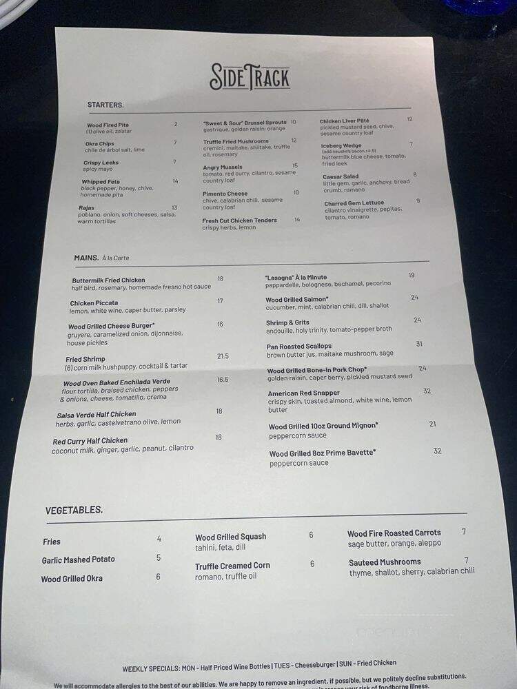 SideTrack - Chattanooga, TN menu_pic