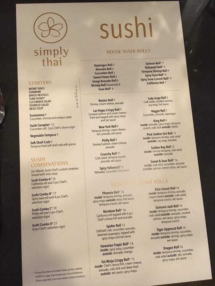 Simply Thai and Sushi Bar - Jamestown, NC menu_pic