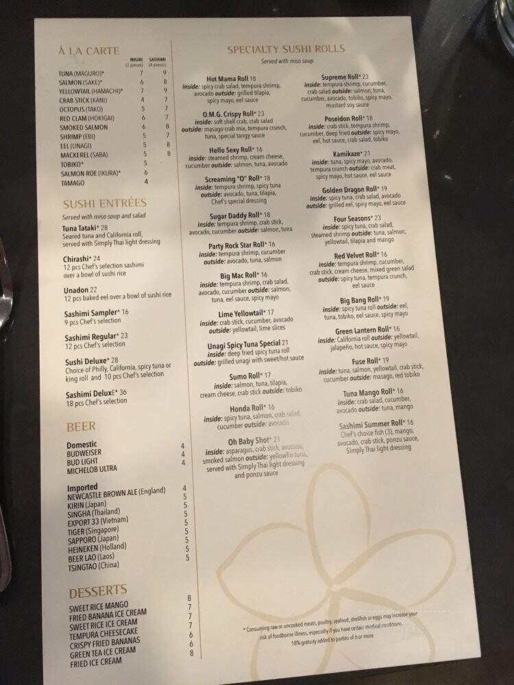 Simply Thai and Sushi Bar - Jamestown, NC menu_pic