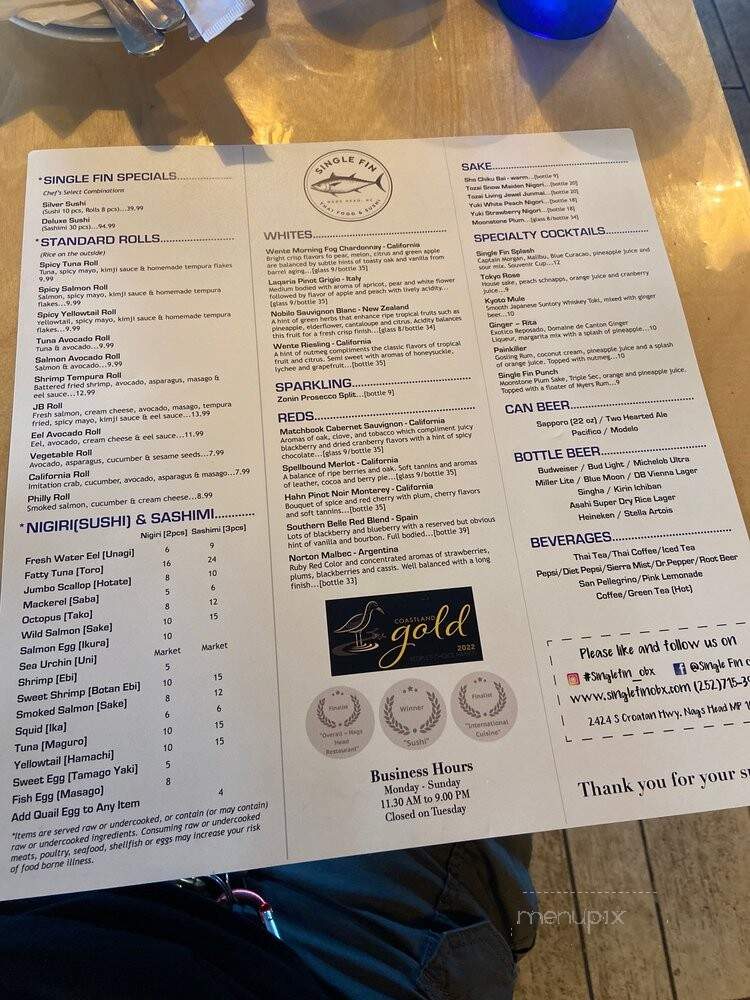 Single Fin Bistro Bar & Grille - Nags Head, NC menu_pic