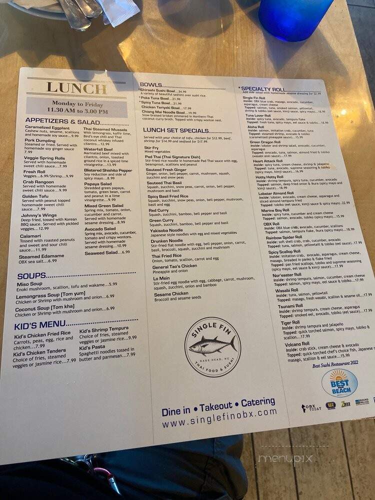 Single Fin Bistro Bar & Grille - Nags Head, NC menu_pic