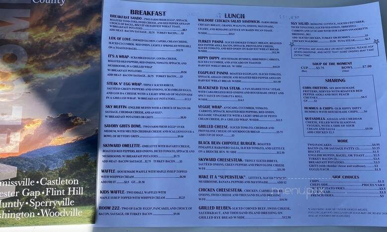 Skyward Cafe - Flint Hill, VA menu_pic