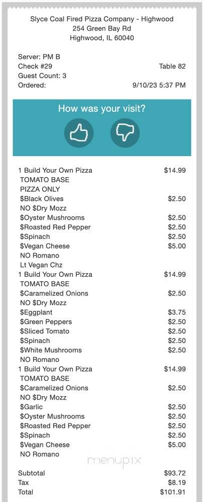 Slyce Coal Fired Pizza Company - Highwood, IL menu_pic