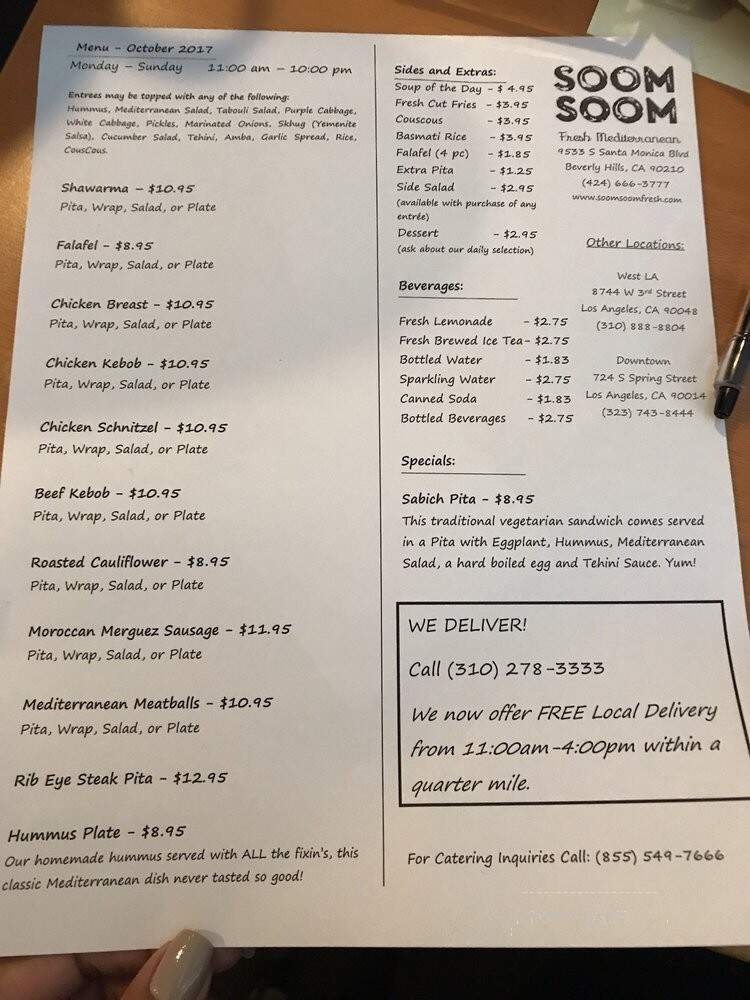 Soom Soom Fresh Mediterranean - Beverly Hills, CA menu_pic