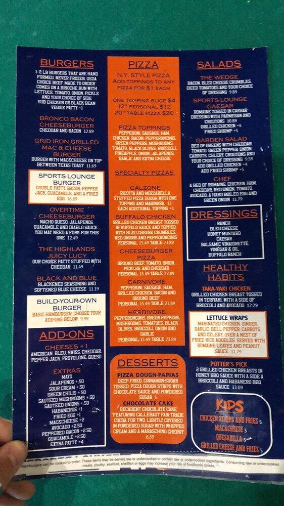 Sports Lounge Off Broadway - Highlands Ranch, CO menu_pic