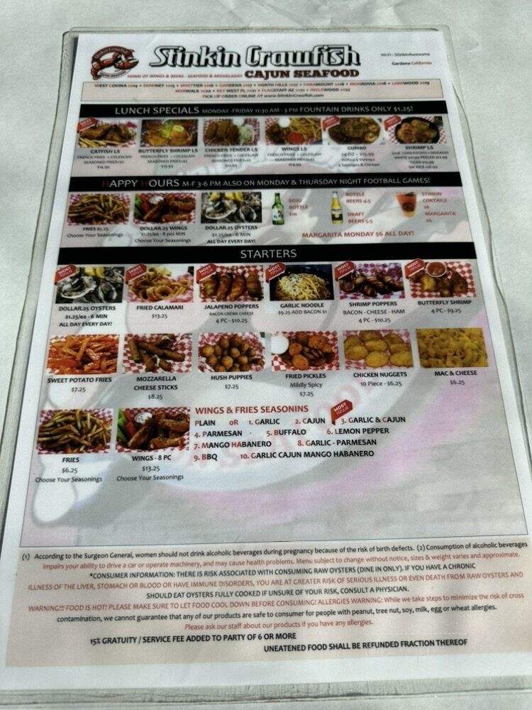 Stinkin Crawfish - Gardena, CA menu_pic