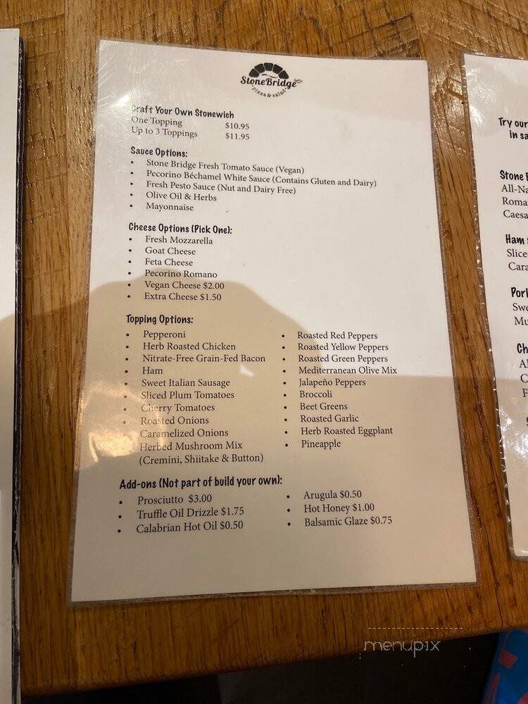 Stone Bridge Pizza & Salad - New York, NY menu_pic