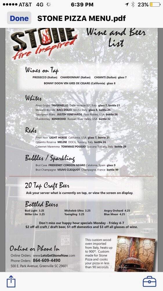 Stone Pizza Company - Greenville, SC menu_pic