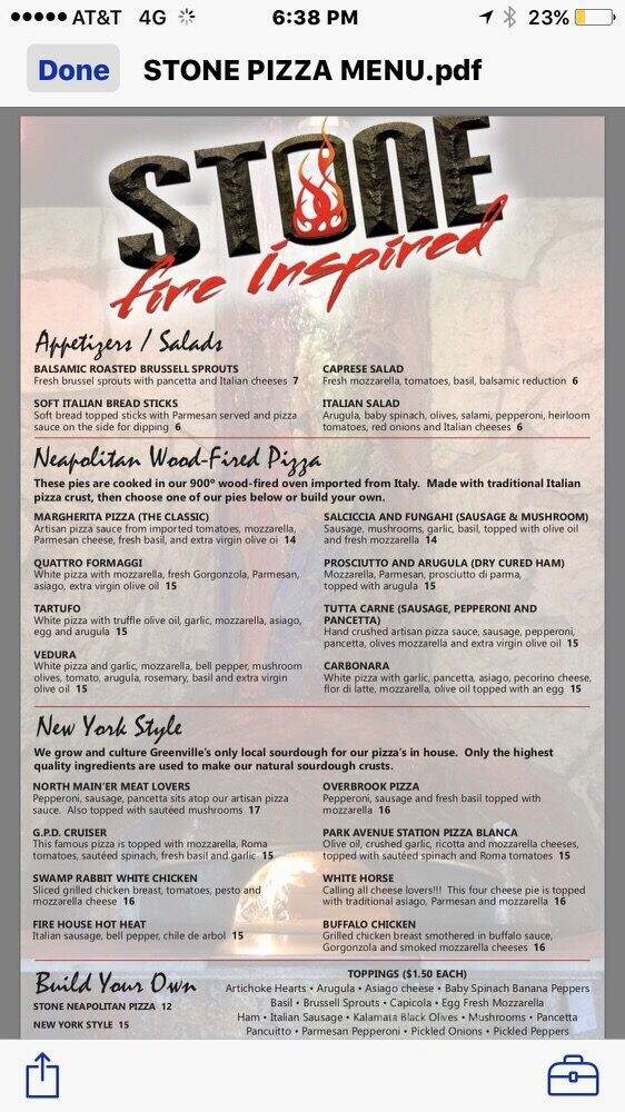 Stone Pizza Company - Greenville, SC menu_pic