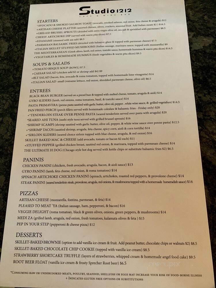 Studio 1212 - Green Bay, WI menu_pic