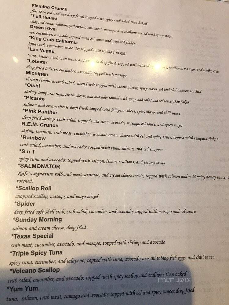 Sushi Kafe - Rochester Hills, MI menu_pic