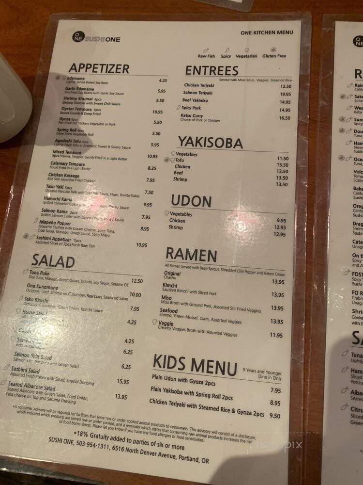Sushi One - Portland, OR menu_pic