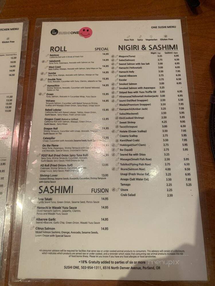 Sushi One - Portland, OR menu_pic