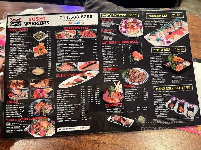 Sushi Warriors - Garden Grove, CA menu_pic