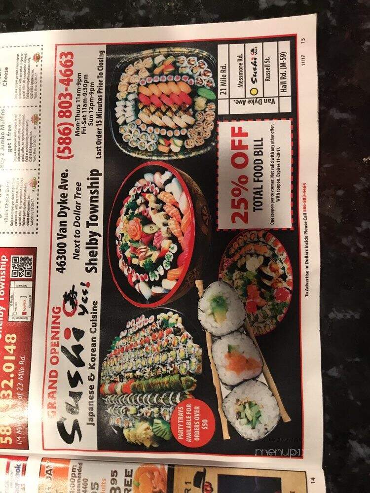 Sushi Yes - Shelby Charter Township, MI menu_pic