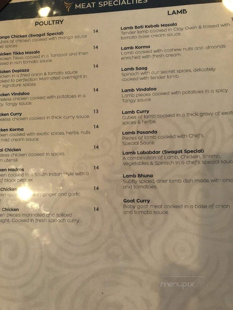 Swagat Indian Cuisine - Morrisville, NC menu_pic