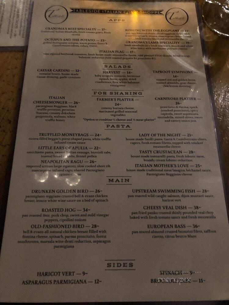 Tableside Italian Cook Shoppe - New York, NY menu_pic