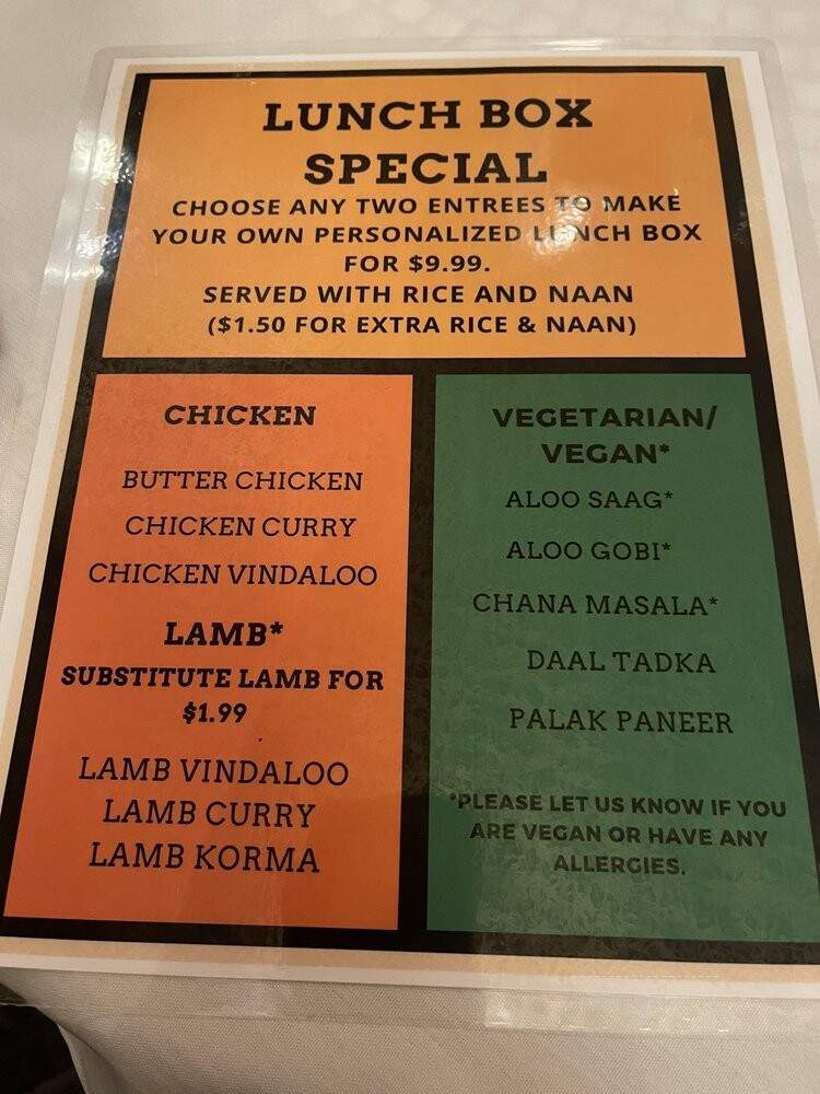 Taj Palace Indian Cuisine - Warrenton, VA menu_pic