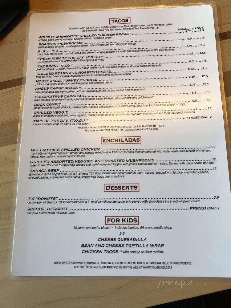 Taqueria 27 - Murray, UT menu_pic
