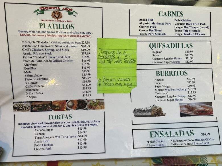 Taqueria Leon - San Bruno, CA menu_pic