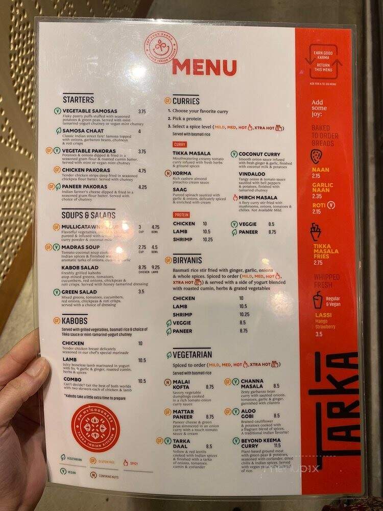 Tarka Indian Kitchen - Houston, TX menu_pic