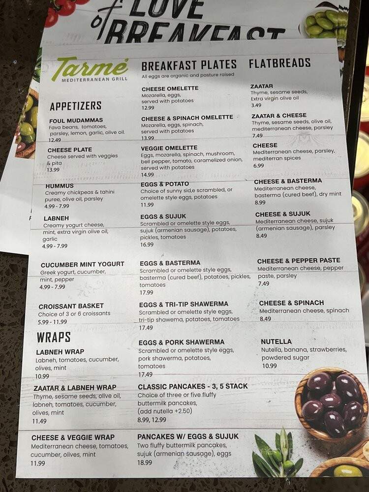 Tarme Mediterranean Grill - Glendale, CA menu_pic