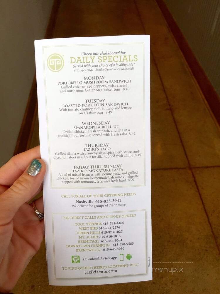 Taziki's Mediterranean Cafe - Brentwood, TN menu_pic