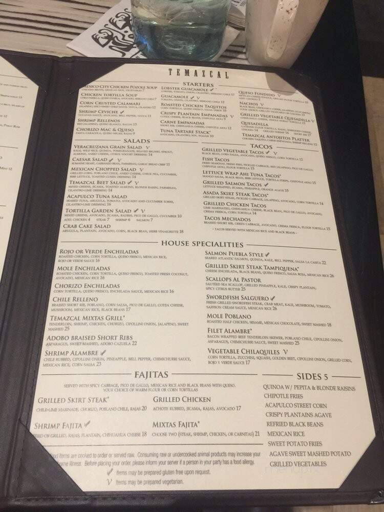 Temazcal Tequila Cantina - Dedham, MA menu_pic