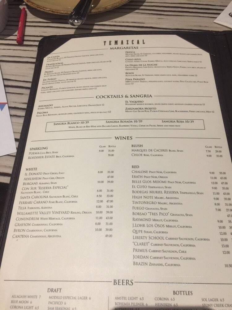 Temazcal Tequila Cantina - Dedham, MA menu_pic