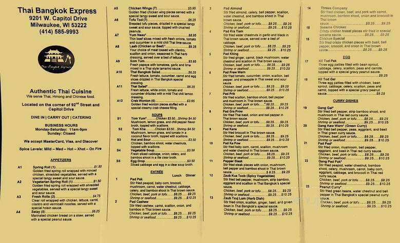 Thai Bangkok Express - Milwaukee, WI menu_pic