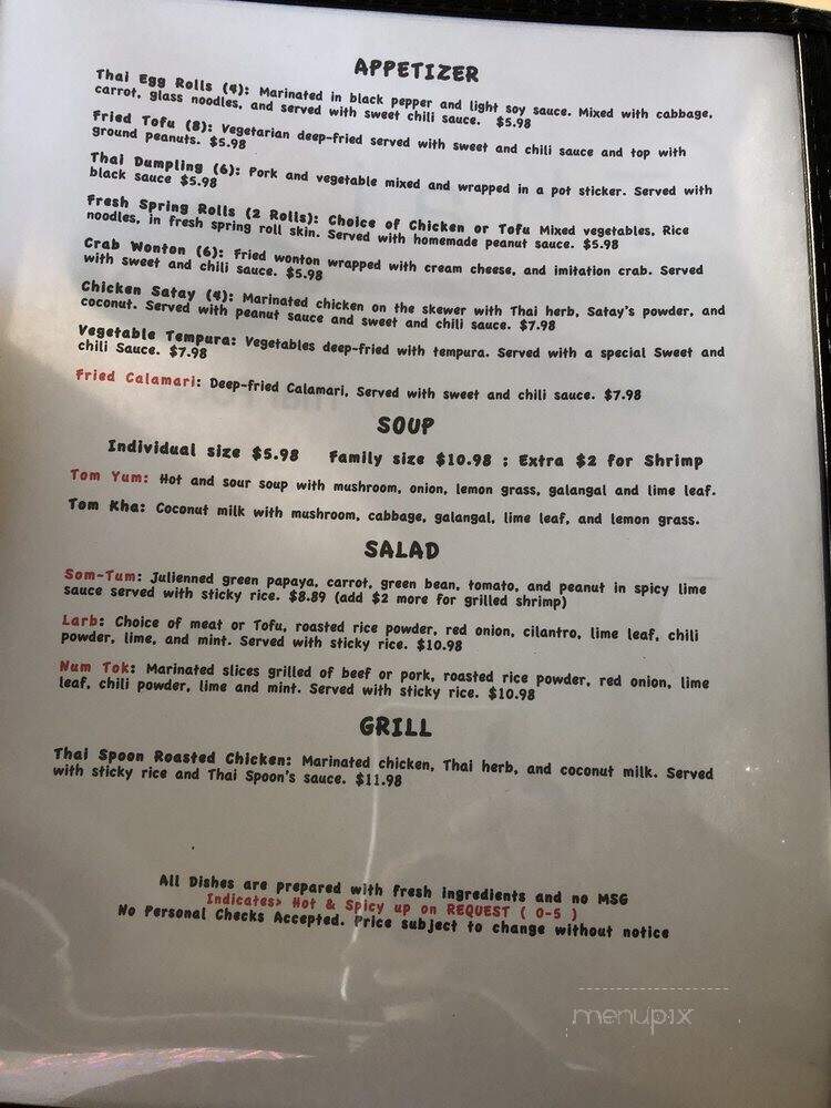 Thai Spoon - Murray, UT menu_pic