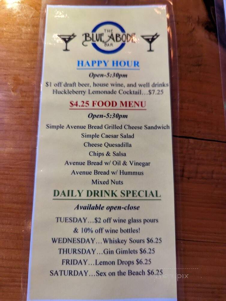 The Blue Abode Bar - Bellingham, WA menu_pic
