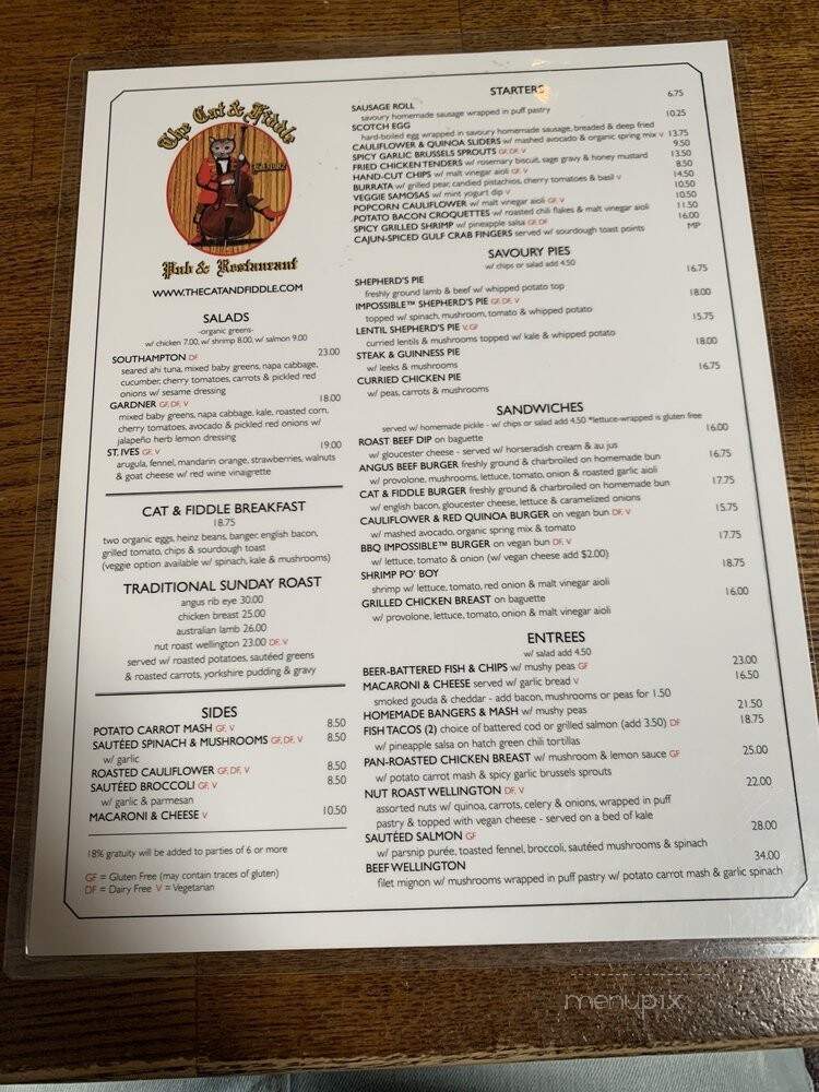 The Cat & Fiddle Restaurant & Pub - Hollywood, CA menu_pic