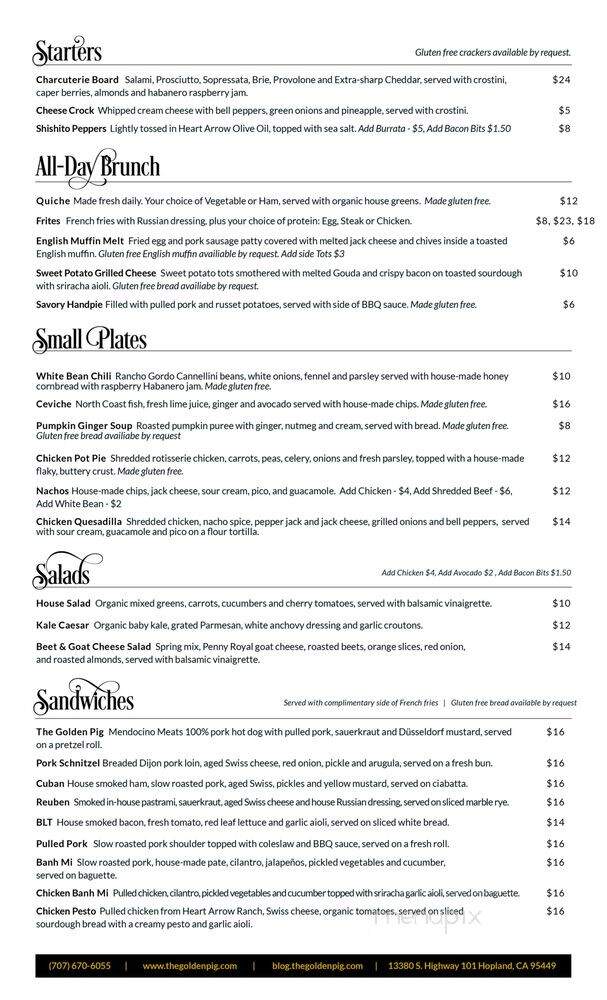 The Golden Pig - Hopland, CA menu_pic