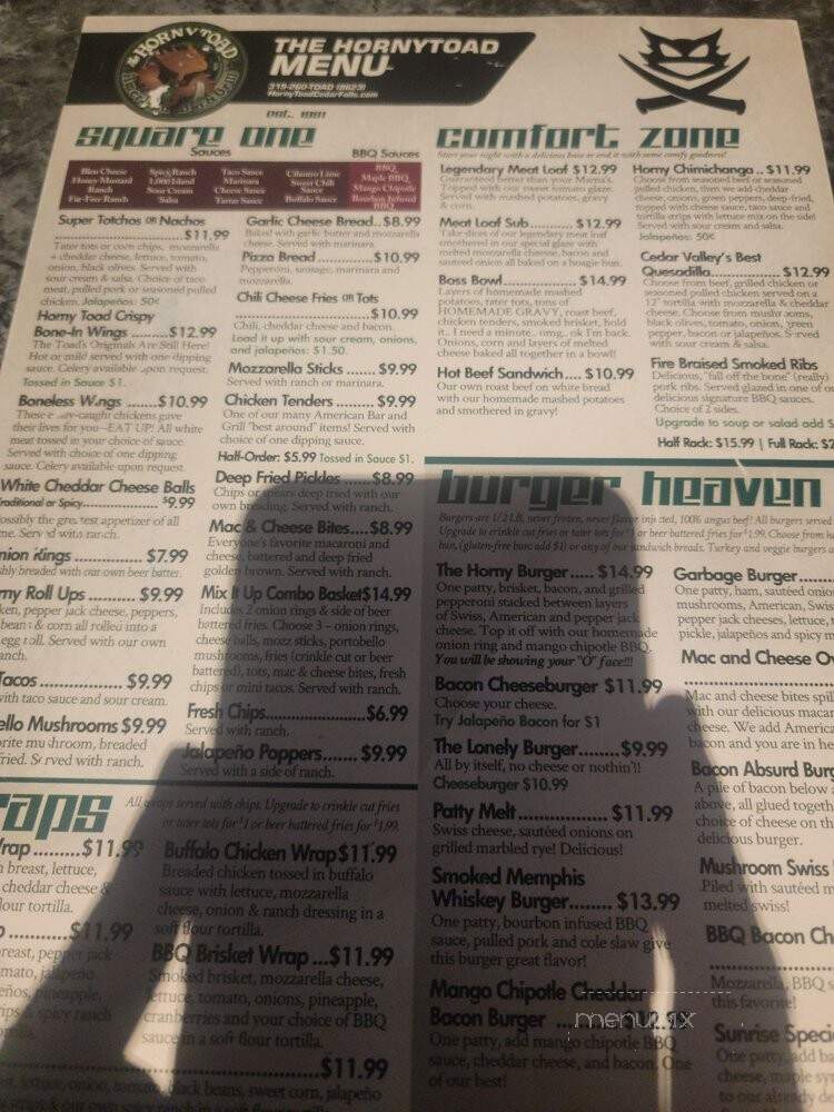 The Horny Toad American Grill & Bar - Cedar Falls, IA menu_pic