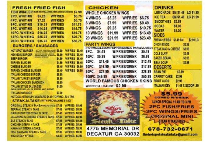 The Hot Spot Steak N Take - Decatur, GA menu_pic