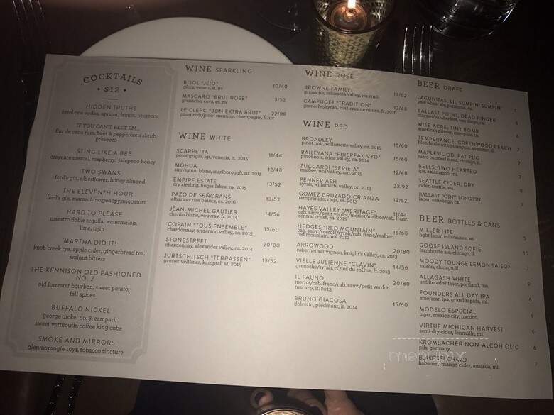 The Kennison - Chicago, IL menu_pic