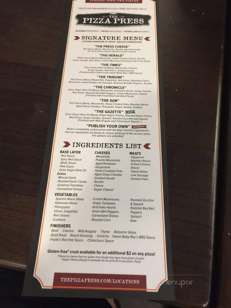 The Pizza Press - Rancho Santa Margarita, CA menu_pic