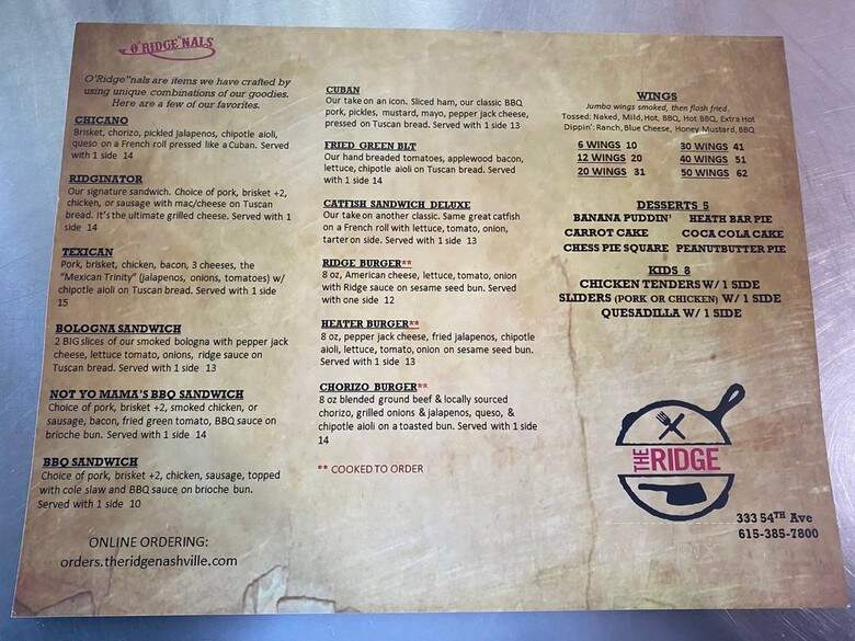The Ridge Nashville - Nashville, TN menu_pic