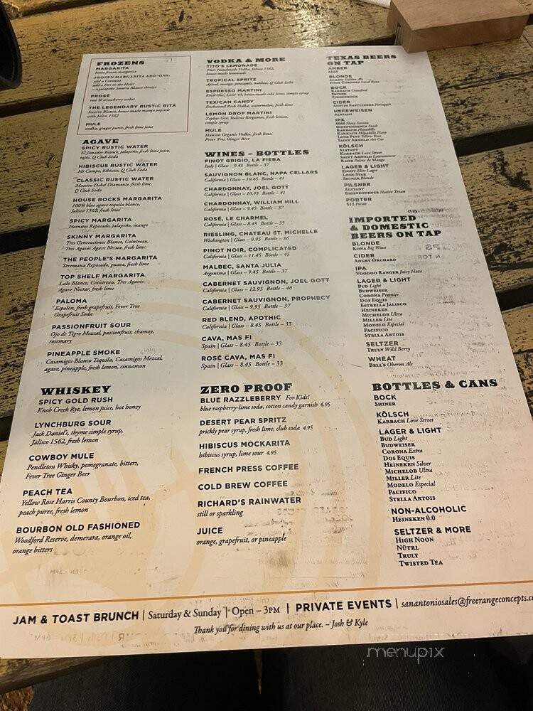 The Rustic - San Antonio, TX menu_pic